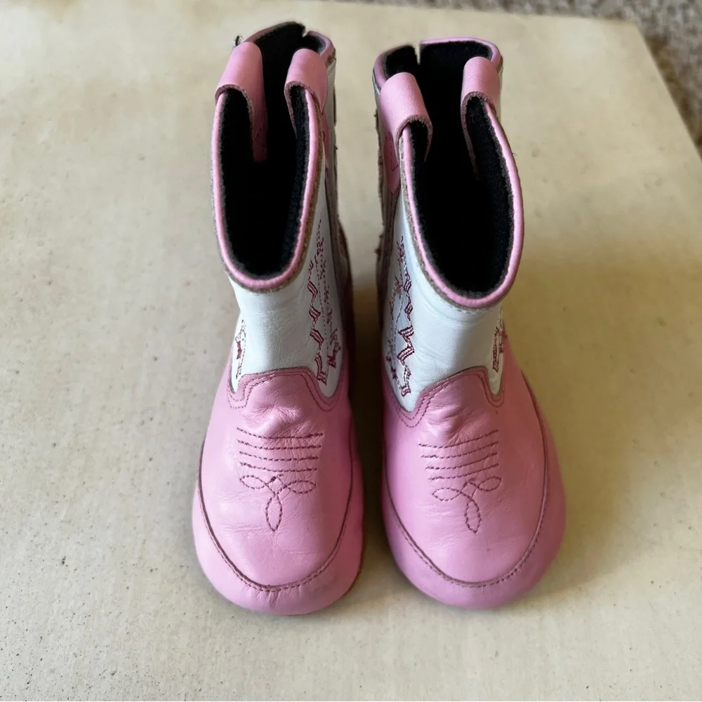 Old West Poppets Boots Pink &‎ white Western infant size 3